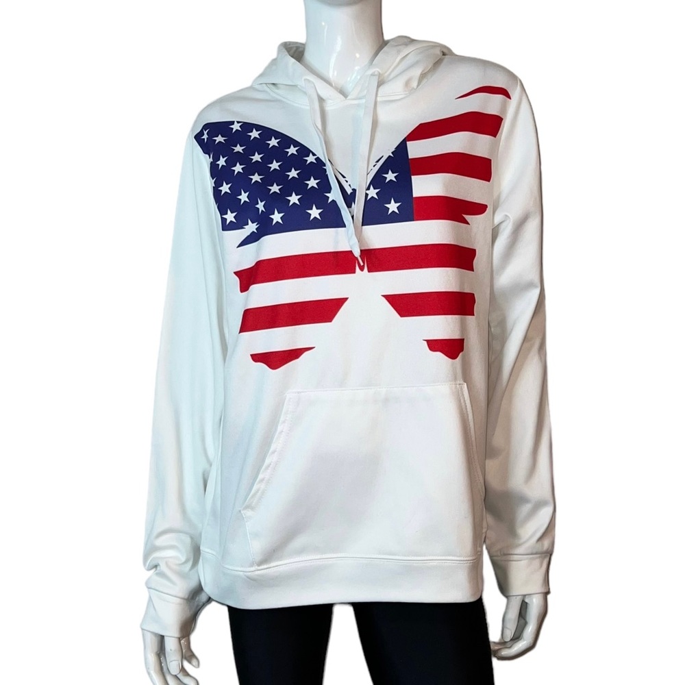 4/$24 American Flag Butterfly Red White Blue Pullover‎ Hoodie Sweatshirt